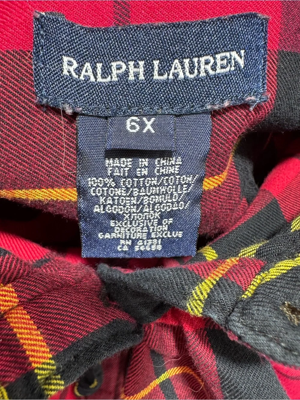 Ralph Lauren Girls Plaid Shirt Dress Red Black Ruffle Button Front Size 6X